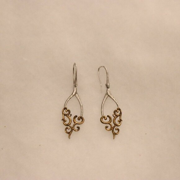 Elle Silver and Gold Earrings, Swirl Pattern, Authentic 925 Silver with Ruby - Picture 3 of 3